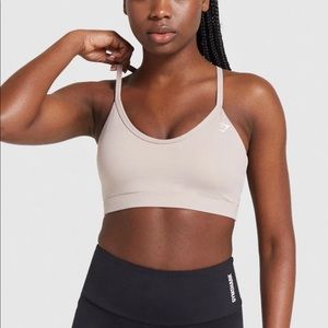 Gymshark vneck training sports bra in taupe